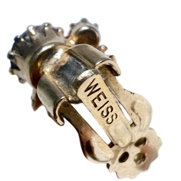 Vtg Weiss Blue Aurora Borealis Crystal Clip-On Earrings 1.25" Signed 50s Glam - Picture 3 of 10